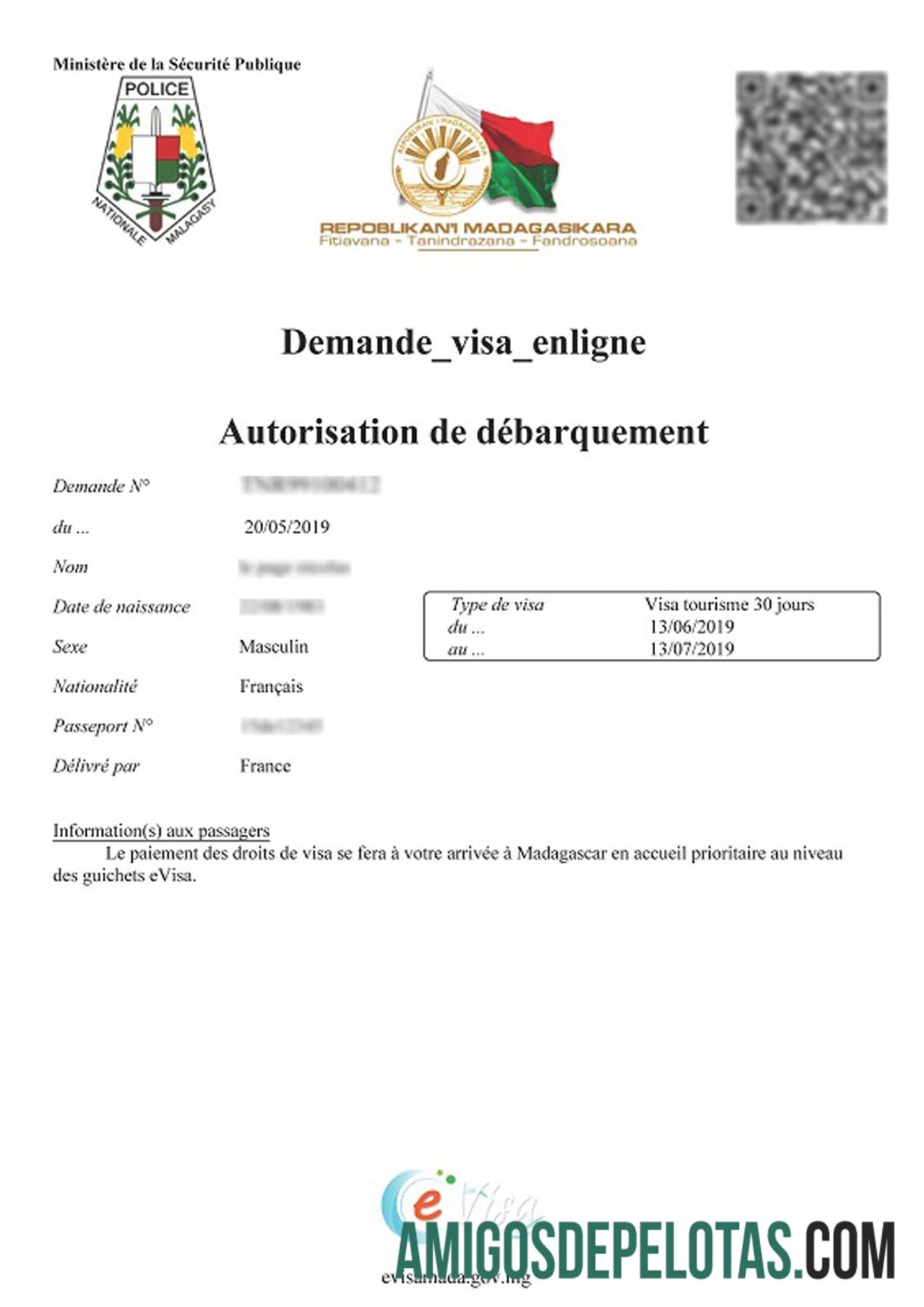 Permissão de trabalho em Madagascar amostra